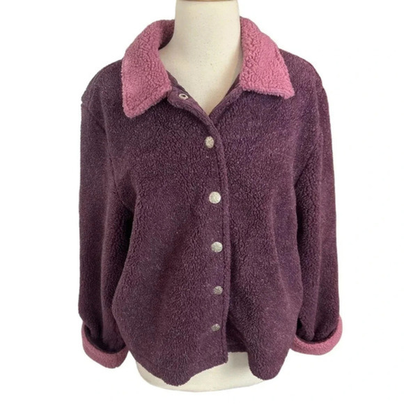 Vintage Chelsea Studio M purple + pink fleece snap button boho jacket - Picture 1 of 7